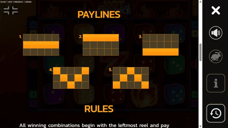 Hot Fire Dice выигрышные линии